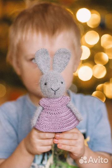 Зайка, заяц вязаный, ручная работа, игрушки