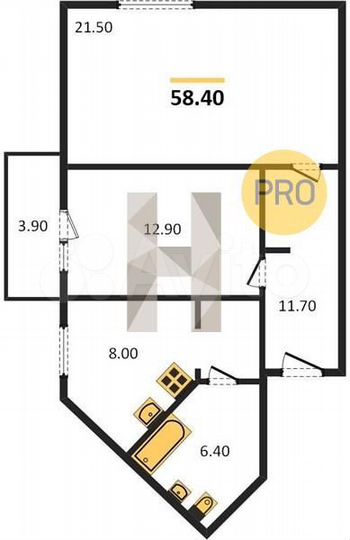 2-к. квартира, 58,4 м², 6/9 эт.