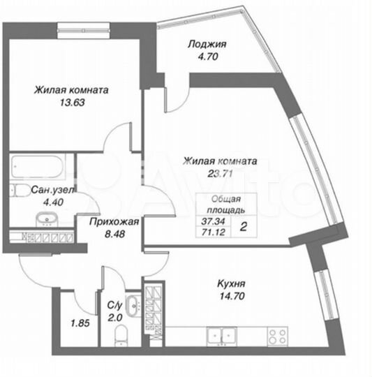 2-к. квартира, 71,2 м², 15/26 эт.