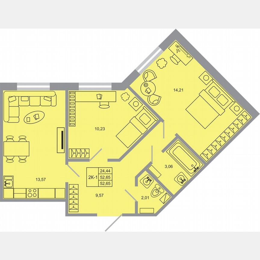 2-к. квартира, 52,7 м², 3/17 эт.