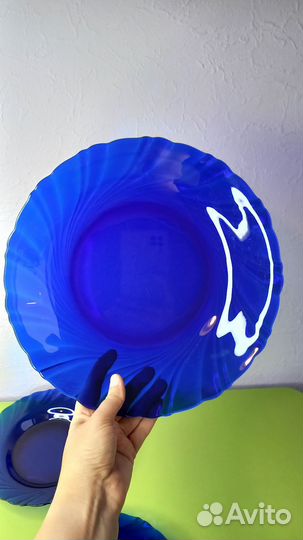 Тарелки, синее кобальтовое стекло