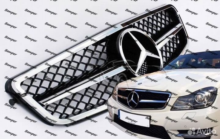 Решетка радиатора Mercedes Benz С W204 хромовая