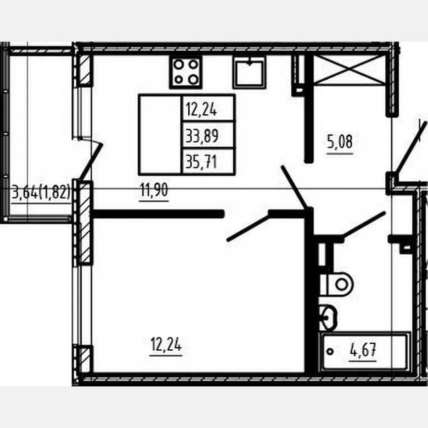 1-к. квартира, 33,9 м², 3/4 эт.