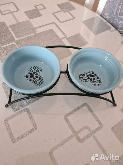 Керамические миски для кота/собаки на подставке