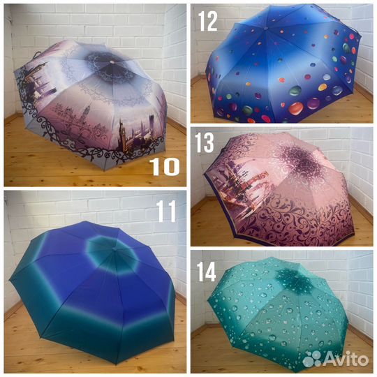 Много разных зонтов с витрины