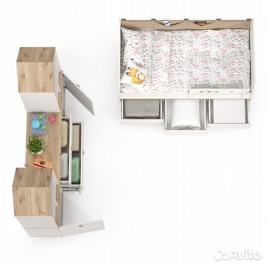 Набор мебели в детскую компнату Эйп № 2, цвет белый/дуб белый, спальное место 800х1600 мм., без матр