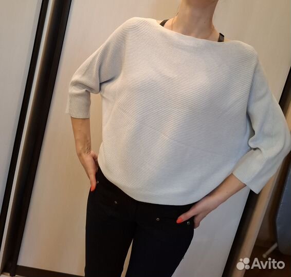 Свитер женский голубой летучая мышь