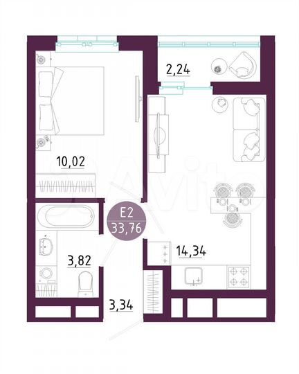 1-к. квартира, 33,8 м², 9/10 эт.