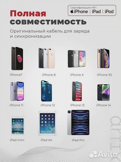 Кабель для iPhone USB - быстрая зарядка MFI