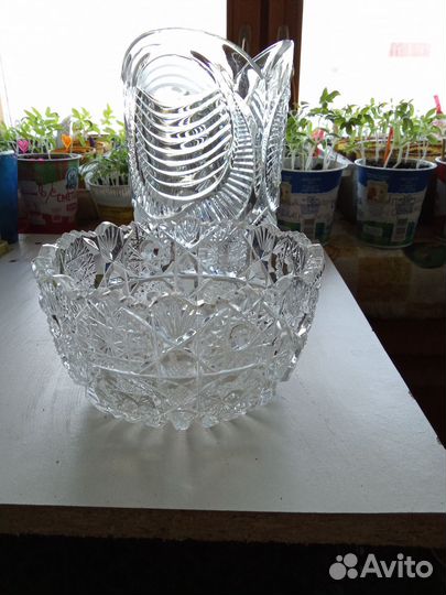 Ваза для цветов, ваза салатов и хрустальный СССР