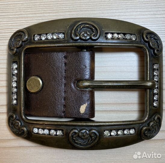Пряжка для ремня латунь винтаж большая стразы