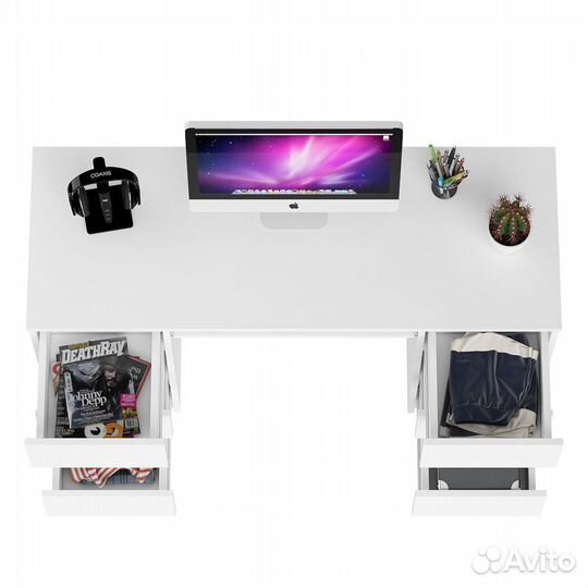 Компьютерный стол с двумя тумбами Мори мс-2 белый, 135,4х50х76,6 см