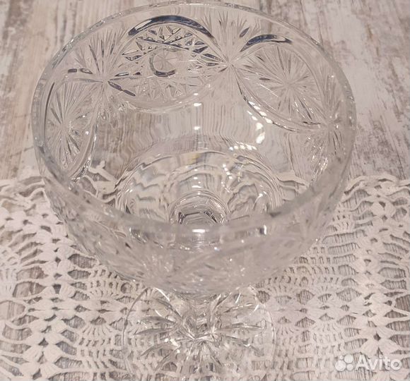 Ваза конфетница хрусталь, резьба СССР