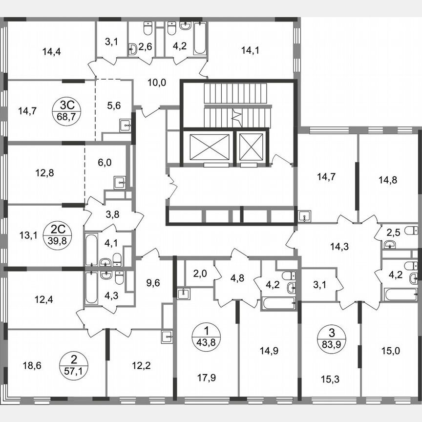 2-к. квартира, 39,8 м², 5/17 эт.