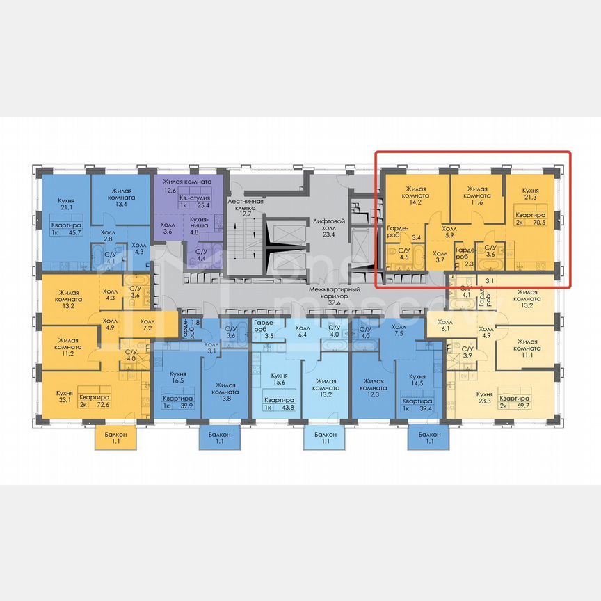 2-к. квартира, 70,5 м², 8/22 эт.