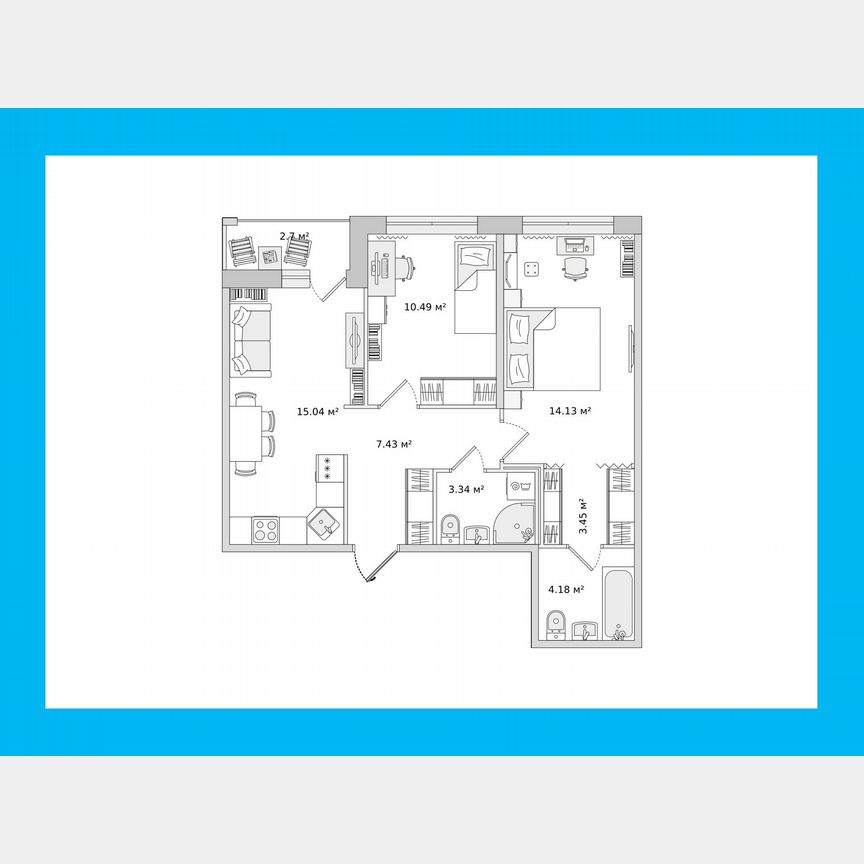 2-к. квартира, 57,7 м², 14/15 эт.