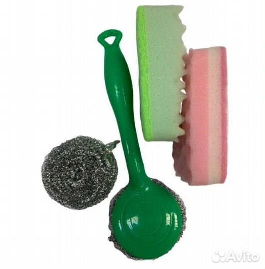 Набор для мытья посуды мет. щетка+губка