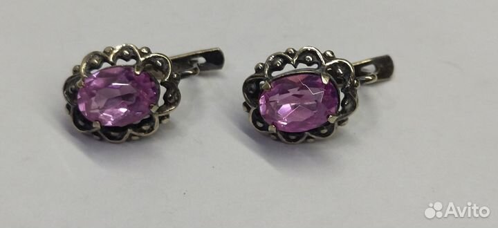 Серьги. серебро 875 проба (звезда) СССР корунд