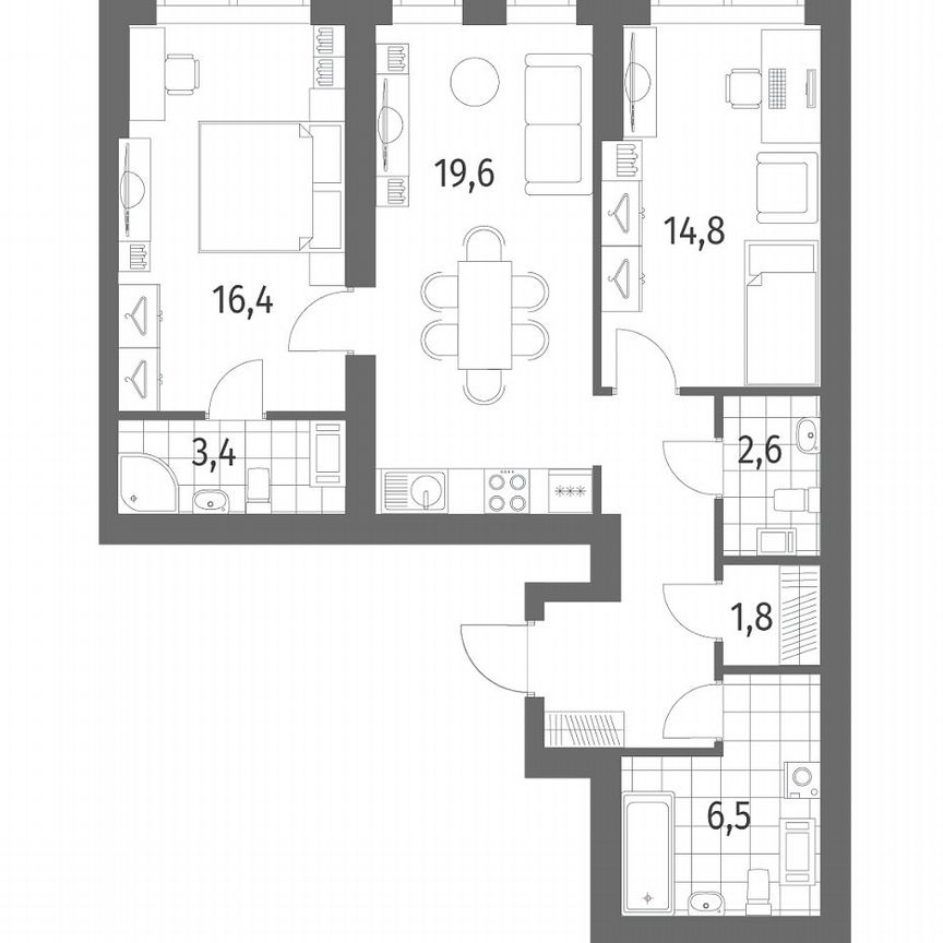 2-к. квартира, 74,1 м², 2/11 эт.