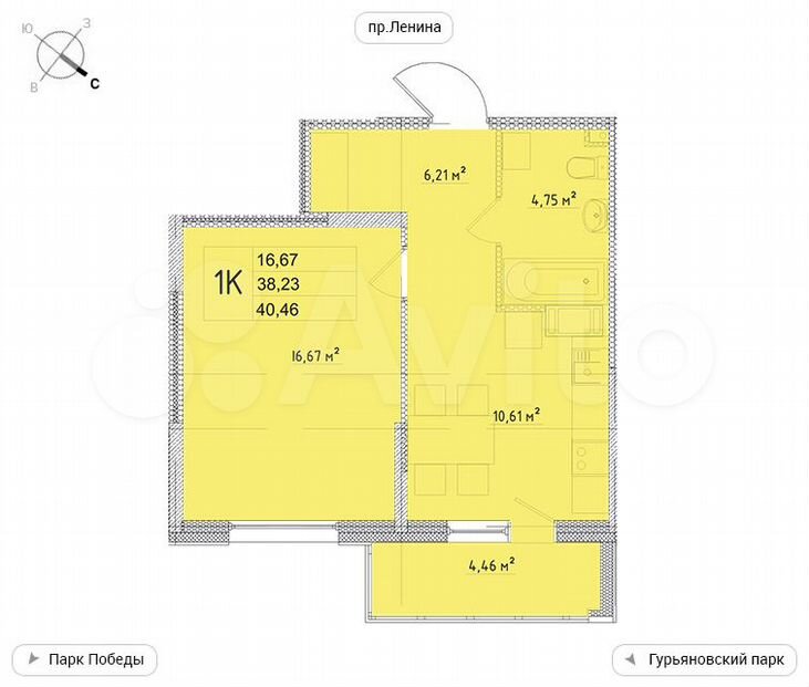 1-к. квартира, 40,5 м², 11/11 эт.