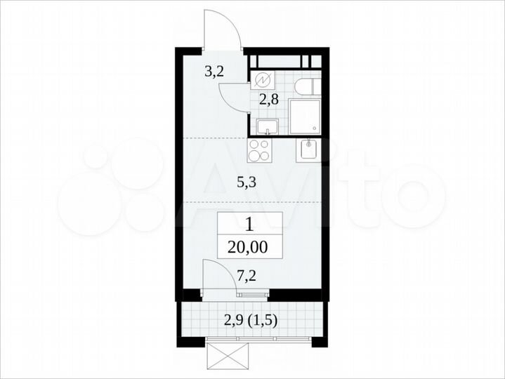 Квартира-студия, 19,9 м², 15/15 эт.
