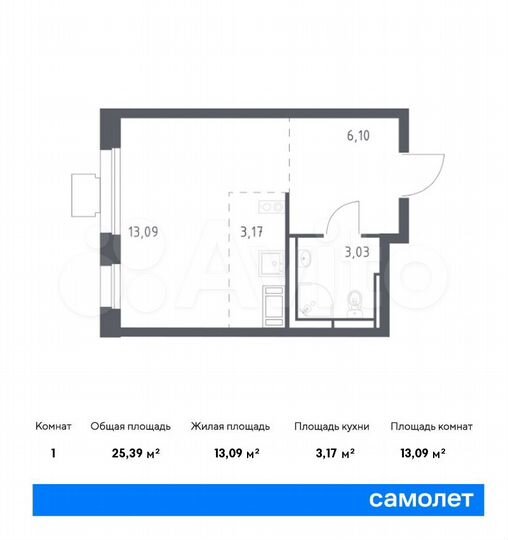 Квартира-студия, 25,4 м², 5/17 эт.