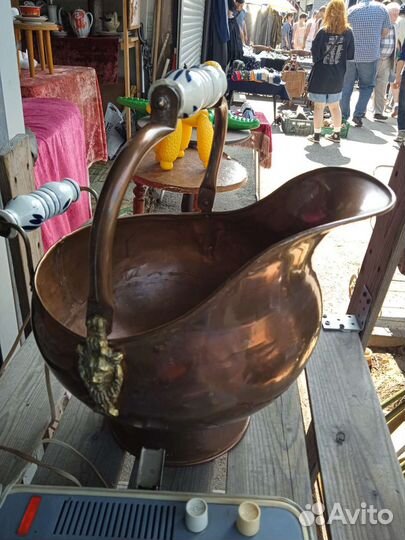 Зольник медный, ручки фарфор ручная роспись