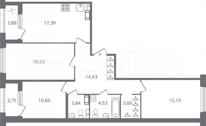 3-к. квартира, 87,3 м², 4/10 эт.