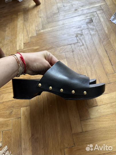 Кожаные сабо на дерев подошве H&M 38