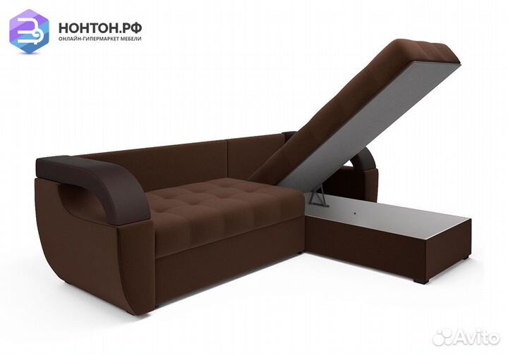 Угловой диван дельфин Мартин микровелюр коричневый