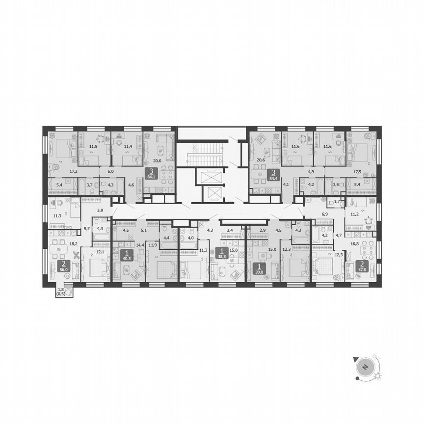 2-к. квартира, 56 м², 8/19 эт.
