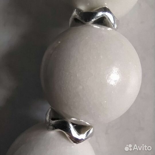 Комплект Бусы Серьги Белый/ Молочный Агат