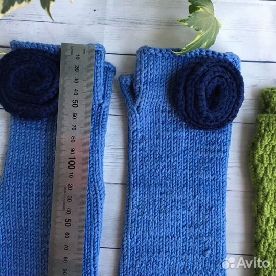 Митенки вязаные голубые и зеленые