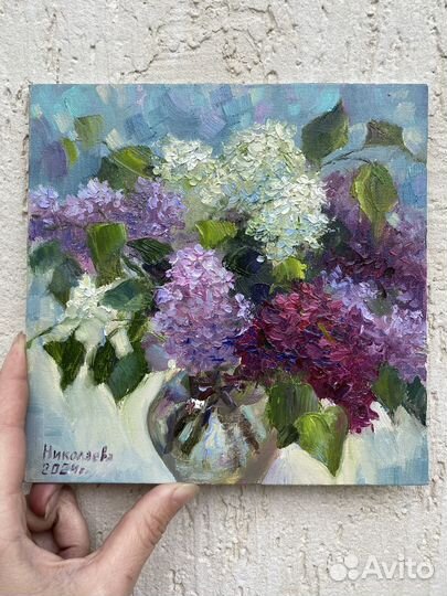 Картина маслом «Сирень» 20*20, холст на картоне