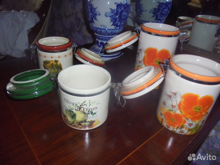 Наб банок 2 шт для сыпуч прод с клипс керам Коралл