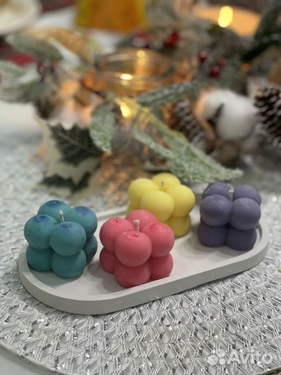 Набор: 4 свечи Bubble на подносе из гипса