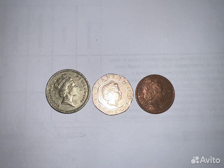 Великобритания 1 фунт, 20 пенсов и 1 пенни