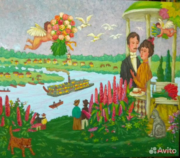 Картина маслом на холсте наивная живопись