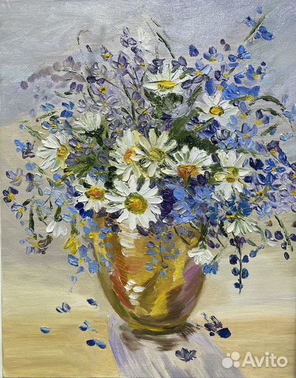 Картина маслом полевой букетик. Цветы