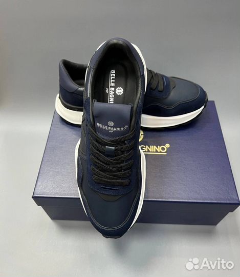 Кроссовки Belle мужские синие кожаные