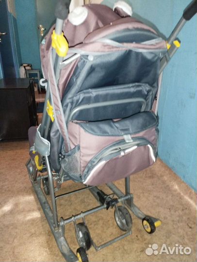 Детские санки коляска с колесами