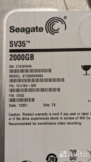 Жесткий диск HDD Seagate SV35 2TB 2000GB донор