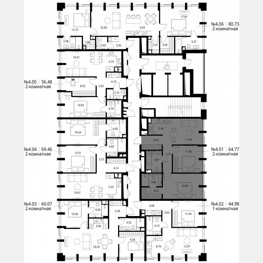 2-к. квартира, 64,8 м², 4/17 эт.