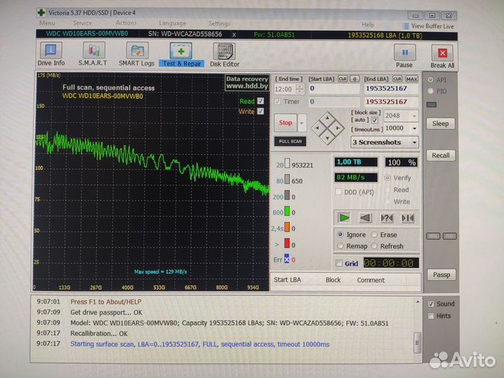HDD WD Green 1 Тб меленький пробег, не китай
