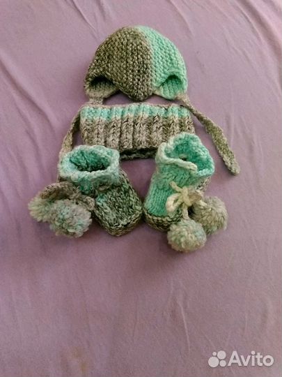 Набор зимний шапка, снуд, пинетки