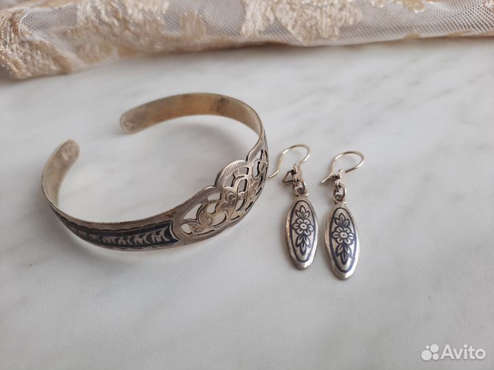 Красивый винтажный комплект украшений серебро СССР