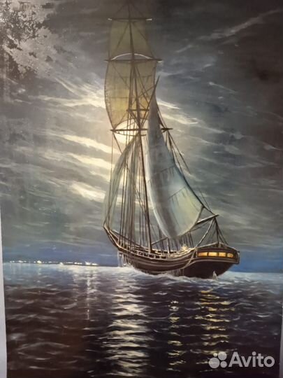 Картина ночное море корабль маслом