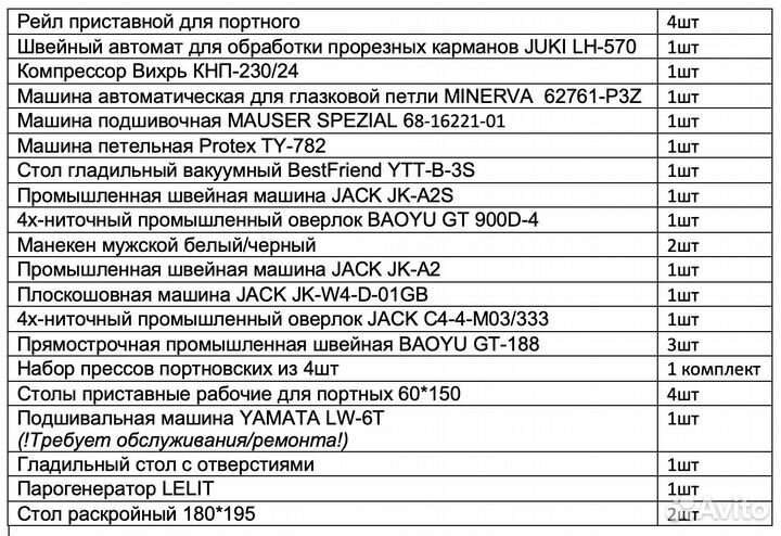 Продам комплект оборудования для швейного цеха