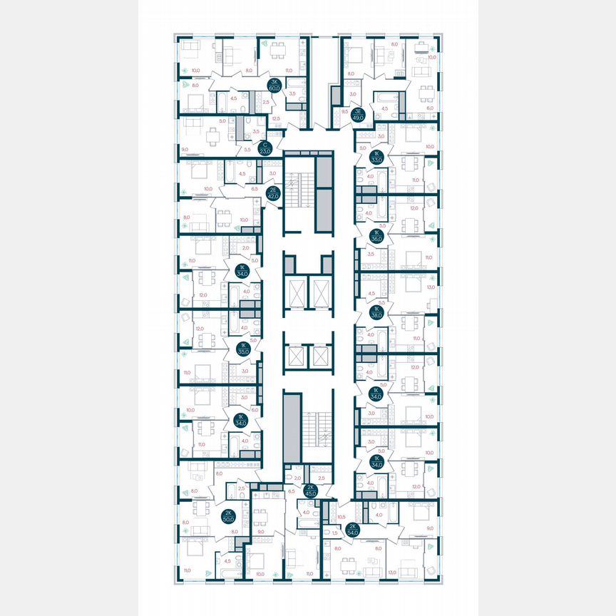 2-к. квартира, 49 м², 7/32 эт.