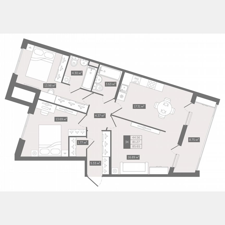 3-к. квартира, 85,7 м², 2/10 эт.